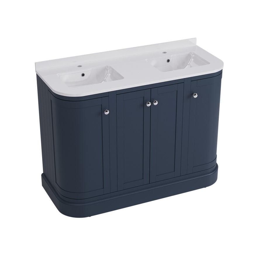1200mm Blue Curved Freestanding Double Vanity Unit with Basins - Bowland