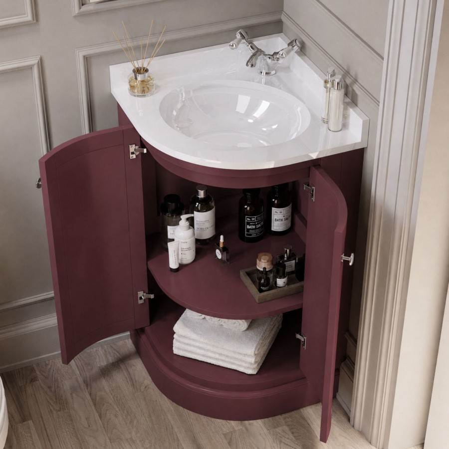 500mm Burgundy Curved Corner Freestanding Vanity Unit with Basin – Bowland