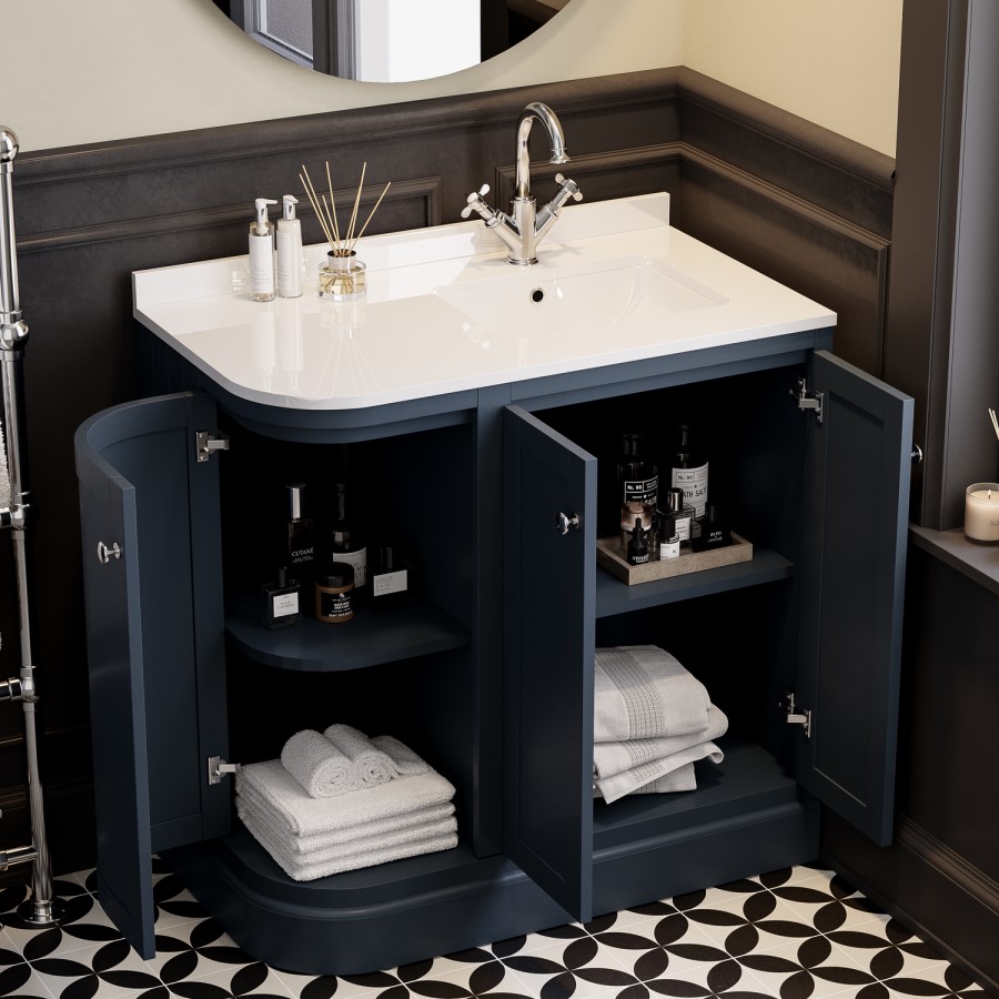 900mm Blue Curved Right Hand Corner Freestanding Vanity Unit with Basin - Bowland