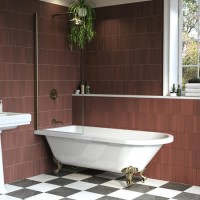 Freestanding Single Ended Shower Bath with Brushed Brass Screen & Feet 1670 x 740 mm - Park Royal
