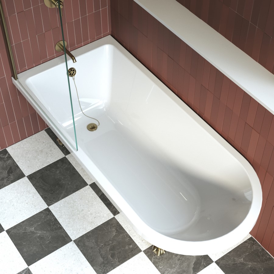 Freestanding Single Ended Shower Bath with Brushed Brass Screen & Feet 1670 x 740 mm - Park Royal