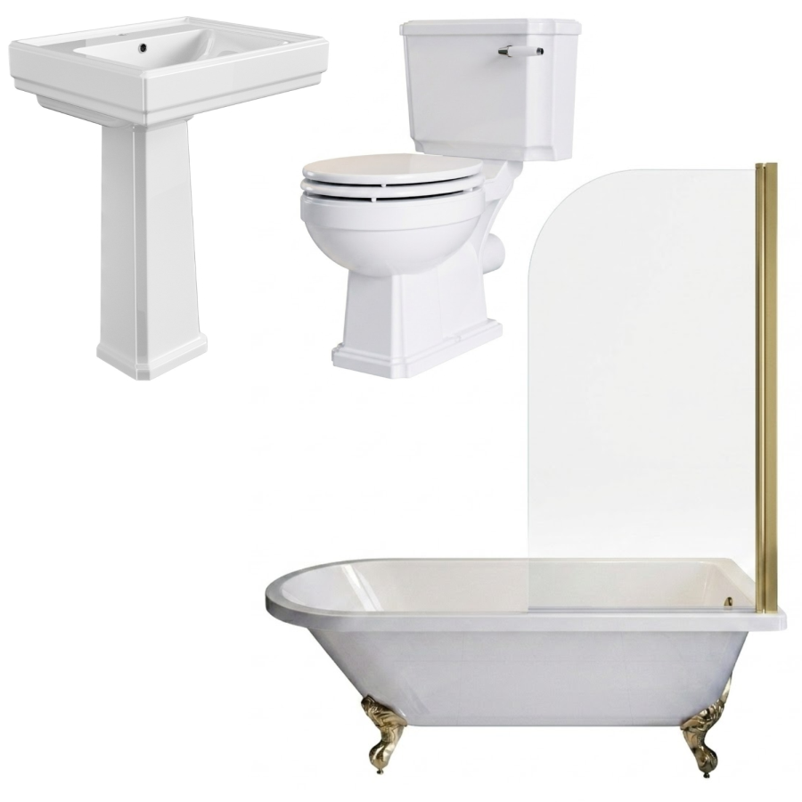 Traditional Brass Shower Bath Suite with Toilet & Basin - Park Royal