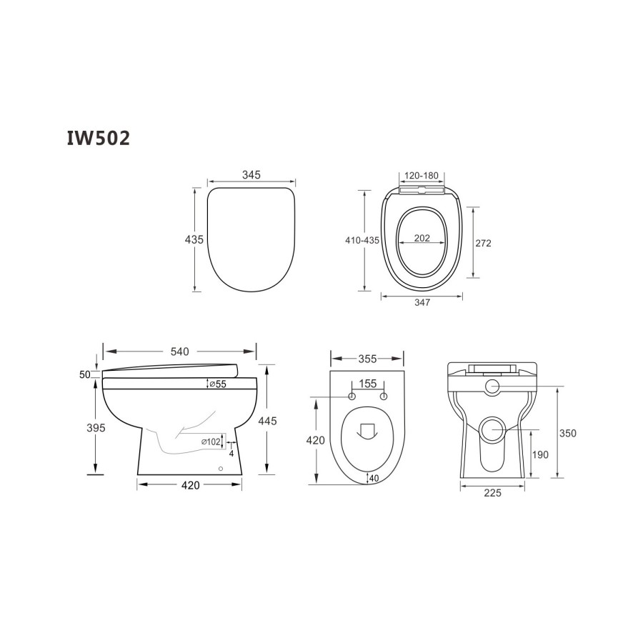 1700mm Chrome Shower Bath Suite with White Toilet & Sink Unit - Alton