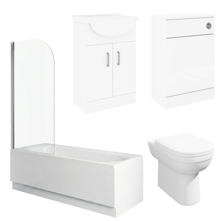 1700mm Chrome Shower Bath Suite with White Toilet & Sink Unit - Alton