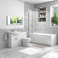 1700mm Chrome Shower Bath Suite with White Toilet & Sink Unit - Alton