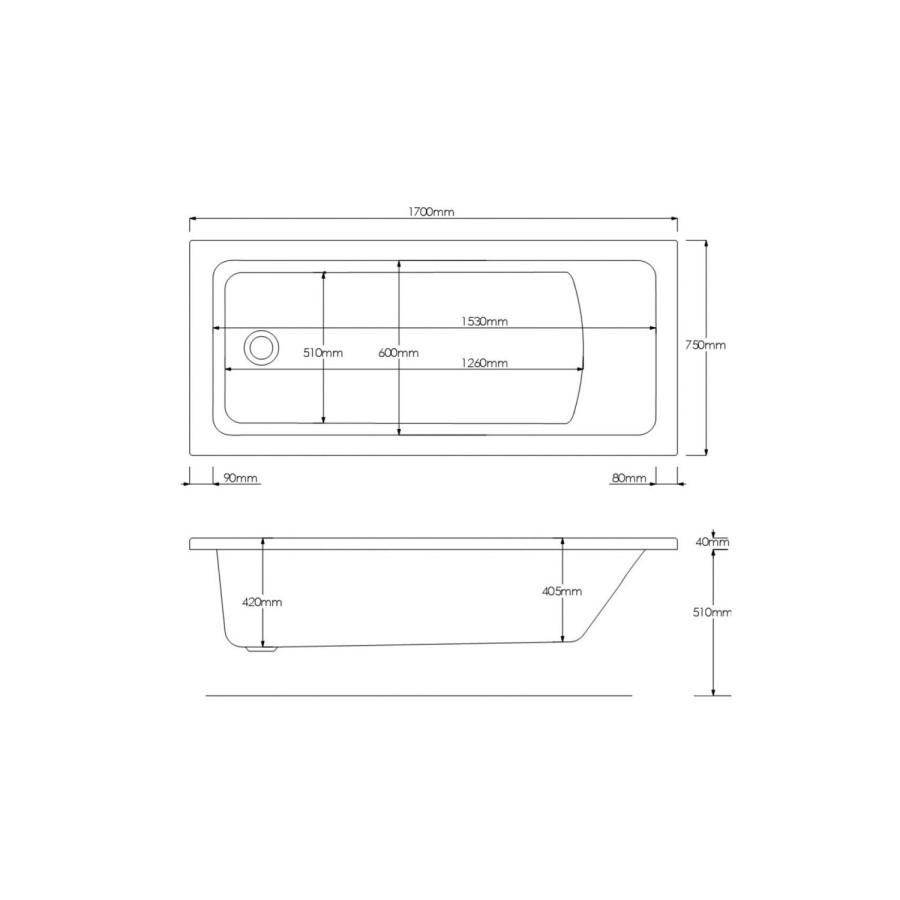 1700 x 750 Rutland Single Ended Round Bath with Hinged 1450mm 6mm Chrome Bath Screen with Towel Rail and Front Panel