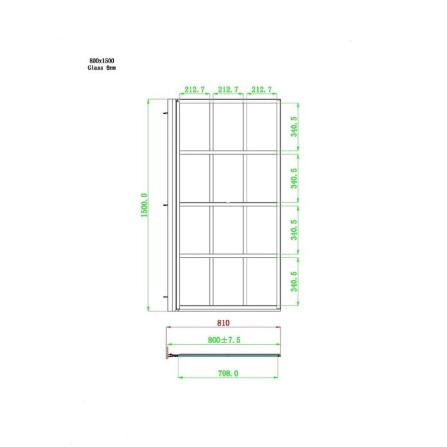 Rutland Single Ended Square Bath with Front Panel & Black Grid Screen - Left Hand 1800 x 800