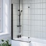 L Shaped Shower Bath with Front Panel & Black Bath Screen, Left Hand 1500 x 850mm - Lomax