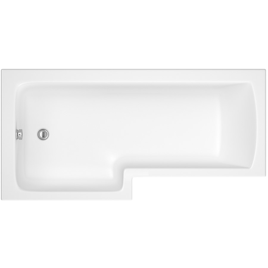 L Shaped Shower Bath with Front Panel & Chrome Bath Screen, Left hand 1500 x 850mm - Lomax
