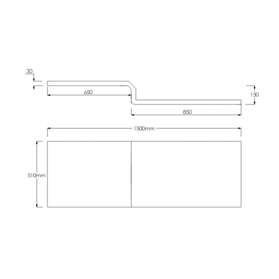 L Shaped Shower Bath with Front Panel & Matt Black Bath Screen with Towel Rail, Left Hand 1500 x 850mm - Lomax