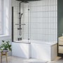 L Shaped Shower Bath with Front Panel & Matt Black Bath Screen with Towel Rail, Left Hand 1500 x 850mm - Lomax