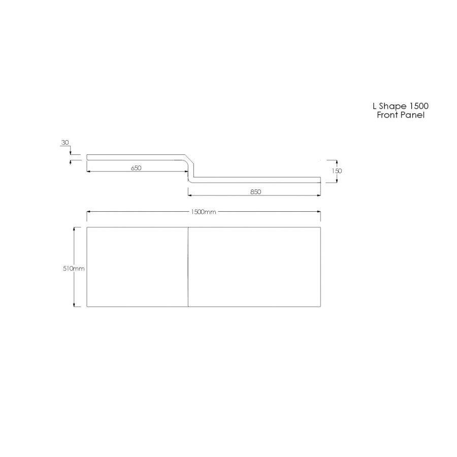 L Shaped Shower Bath with Front Panel & Chrome Bath Screen with Towel Rail, Right Hand 1500 x 850mm - Lomax