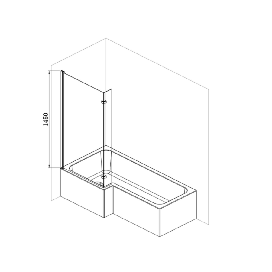 L Shaped Shower Bath with Front Panel & Chome Bath Screen, Right Hand 1500 x 850mm - Lomax