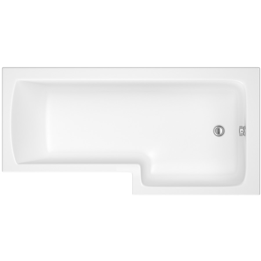 L Shaped Shower Bath with Front Panel & Chome Bath Screen, Right Hand 1500 x 850mm - Lomax