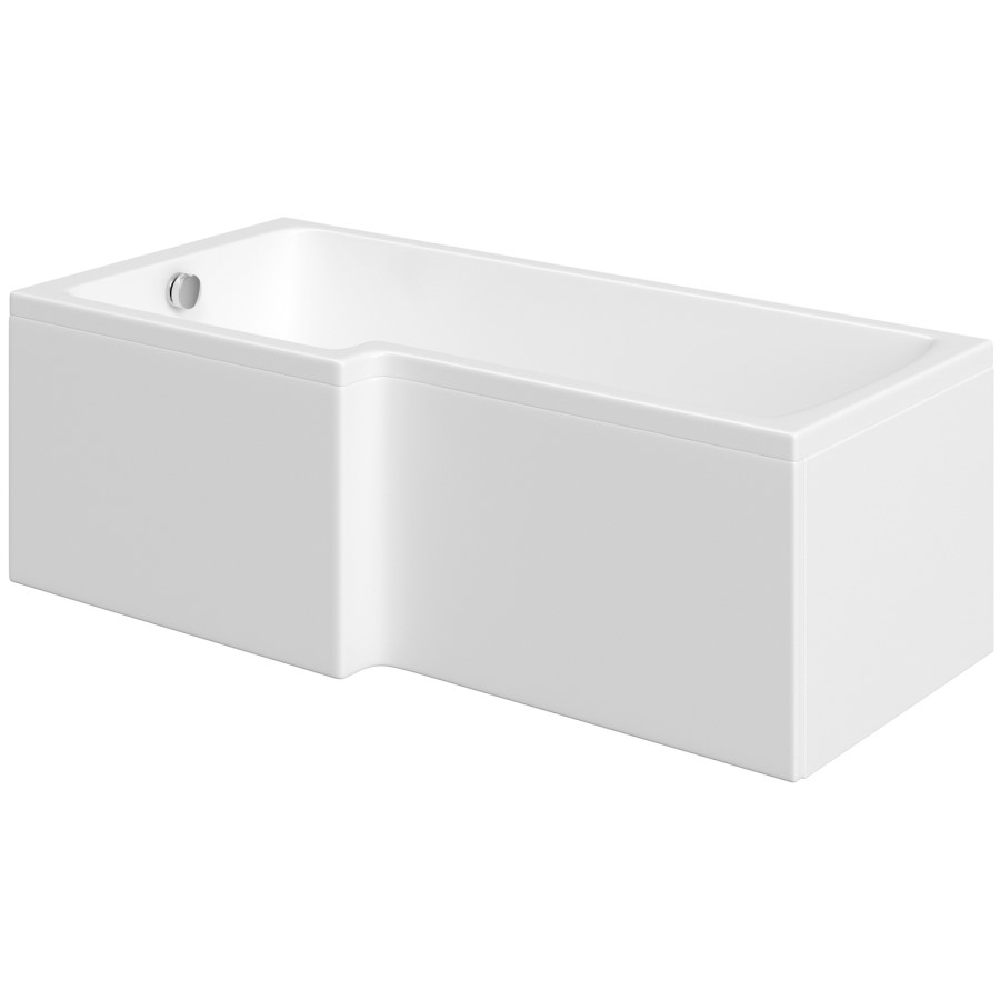L Shaped Shower Bath with Front Panel & Chome Bath Screen, Right Hand 1500 x 850mm - Lomax