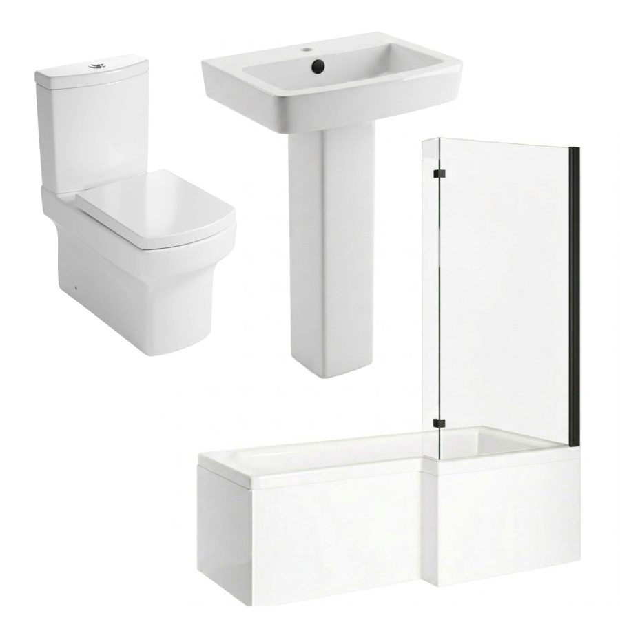 1500mm Right Hand Black Shower Bath Suite with Toilet Basin & Panels - Lomax