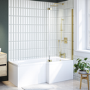 L Shaped Shower Bath with Front Panel & Brushed Brass Bath Screen Right, Hand 1500 x 850mm - Lomax