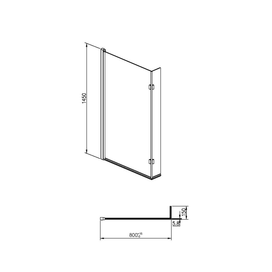 L Shaped Shower Bath with Front Panel & Black Bath Screen, Left Hand 1700 x 850mm - Lomax