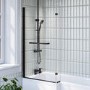 L Shaped Shower Bath with Front Panel & Black Bath Screen with Towel Rail, Left Hand 1700 x 850mm - Lomax