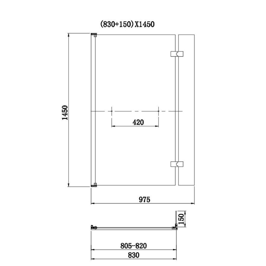 L Shaped Shower Bath with Front Panel & Matt Black Bath Screen with Towel Rail, Left Hand 1500 x 850mm - Lomax
