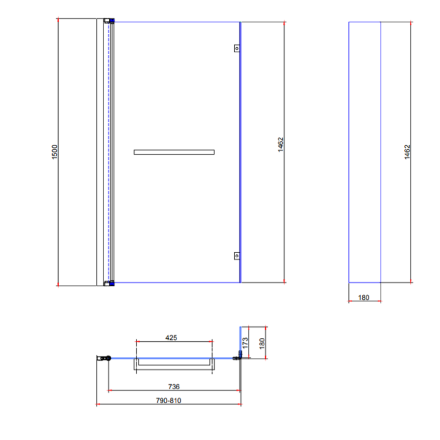 L Shaped Shower Bath with Front Panel & Chrome Bath Screen with Towel Rail, Right Hand 1700 x 850mm - Lomax