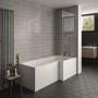 L Shaped Shower Bath with Front Panel & Chrome Bath Screen with Towel Rail, Right Hand 1700 x 850mm - Lomax