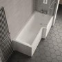 L Shaped Shower Bath with Front Panel & Chrome Bath Screen with Towel Rail, Right Hand 1700 x 850mm - Lomax