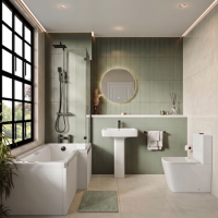 1700mm Right Hand Black Shower Bath Suite with Toilet Basin & Panels - Lomax