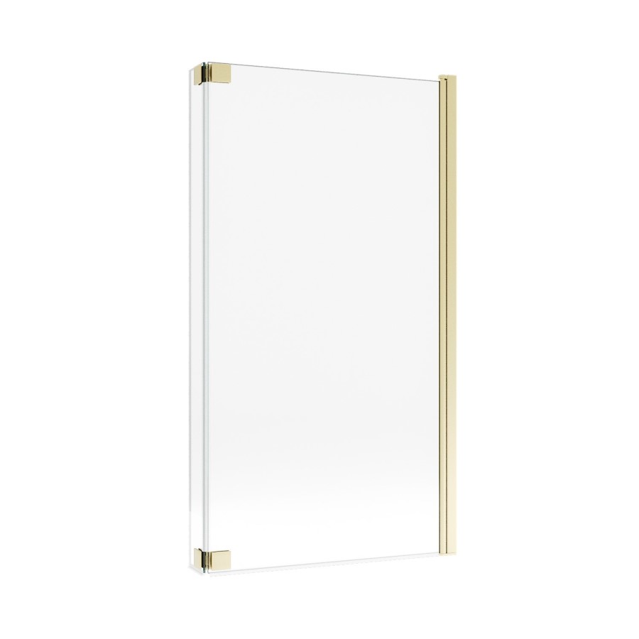 L Shaped Shower Bath with Front Panel & Brushed Brass Bath Screen, Right Hand 1700 x 850mm - Lomax