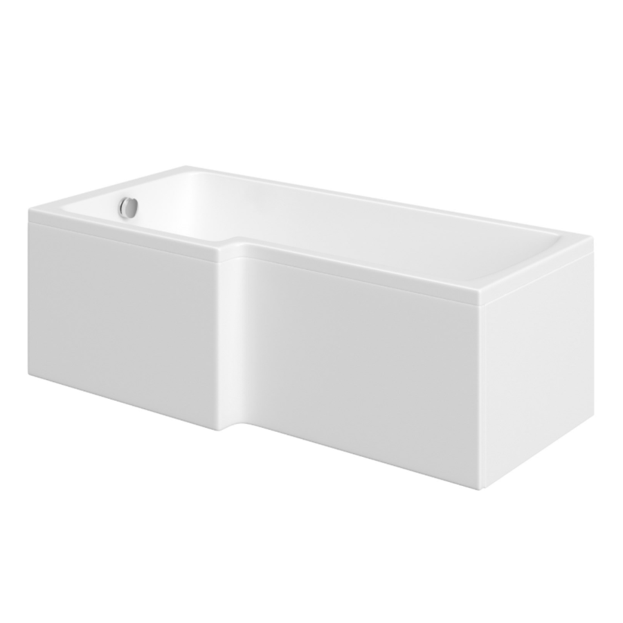 L Shaped Shower Bath with Front Panel & Brushed Brass Bath Screen, Right Hand 1700 x 850mm - Lomax