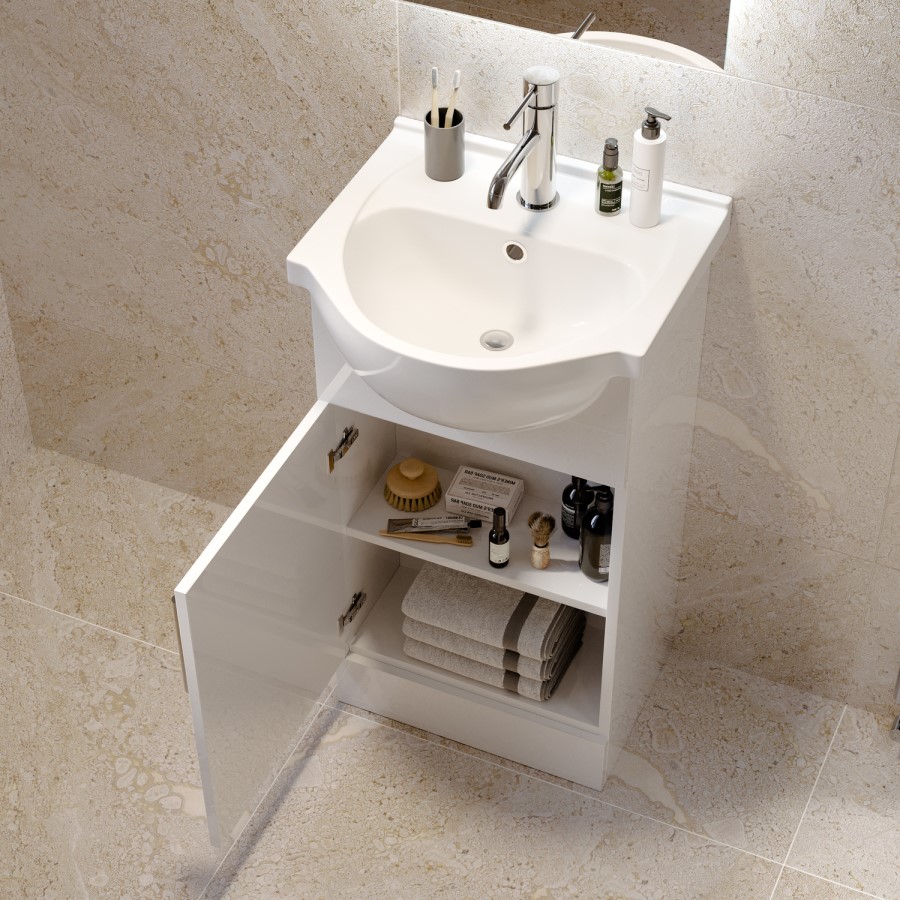 455mm White Freestanding Cloakroom Vanity Unit with Basin - Classic