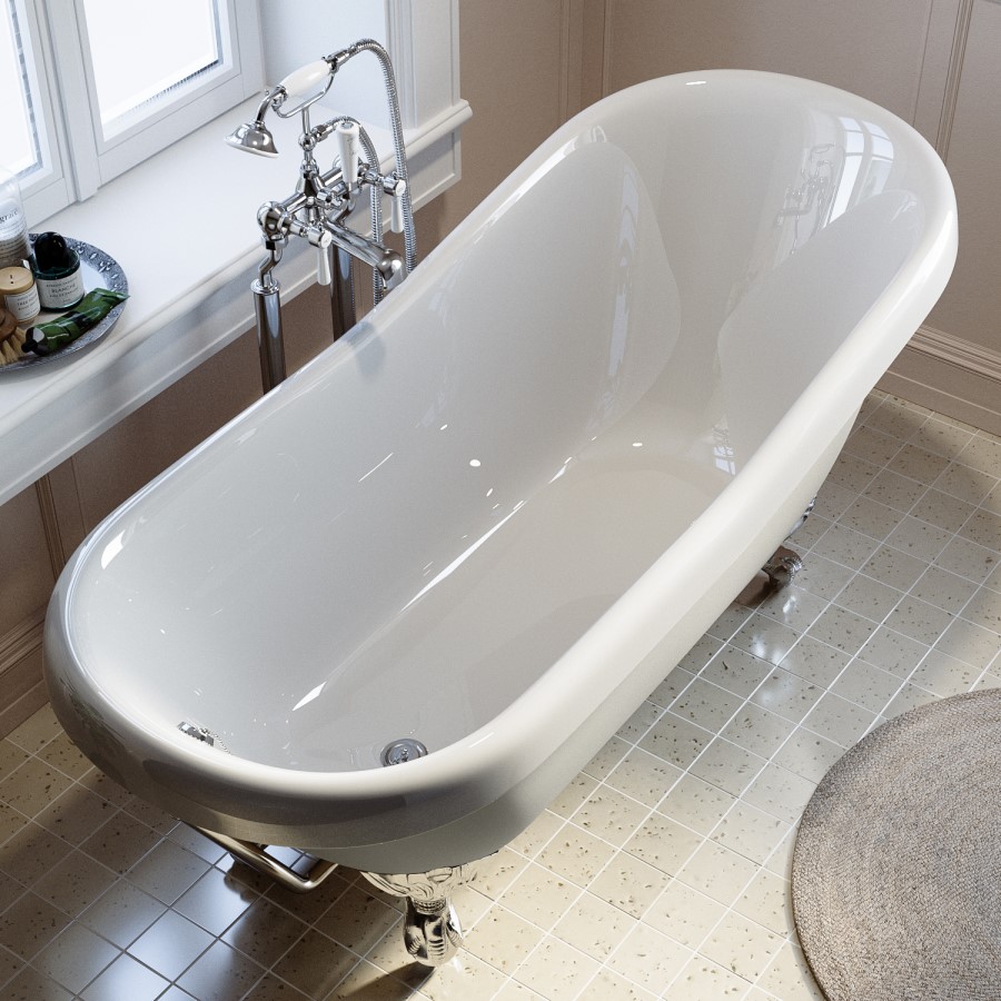 Freestanding Single Ended Roll Top Slipper Bath with Chrome Feet 1615 x 690mm - Park Royal