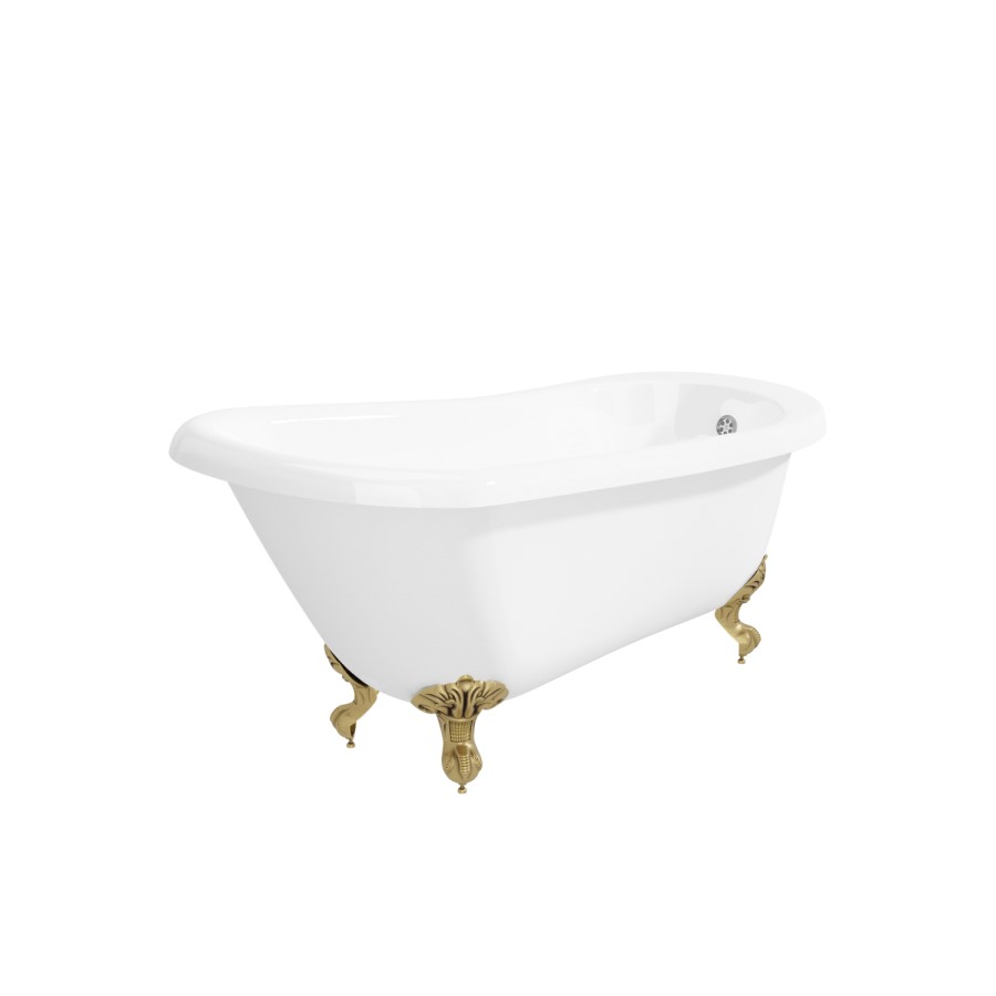 Freestanding Single Ended Roll Top Slipper Bath with Brushed Brass Feet 1615 x 690mm - Park Royal