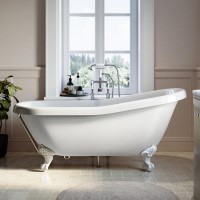Freestanding Single Ended Roll Top Slipper Bath with White Feet 1615 x 690mm - Park Royal