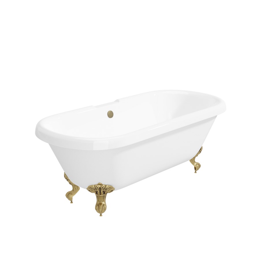 Freestanding Double Ended Roll Top Bath with Brushed Brass Feet 1795 x 785mm - Park Royal
