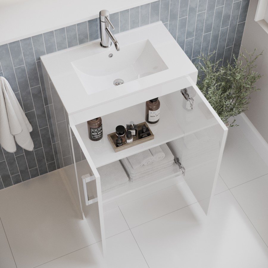 600mm White Freestanding Vanity Unit with Basin and Chrome Handles - Ashford