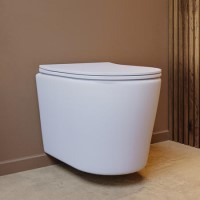 Matt White Wall Hung Rimless Short Projection Toilet with Soft Close Seat – Verona