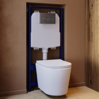 Matt White Wall Hung Rimless Toilet with Soft Close Seat, Chrome Mechanical Flush Plate, 1168mm Frame & Cistern – Verona