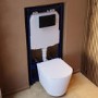 Matt White Wall Hung Rimless Toilet with Soft Close Seat, Black Mechanical Flush Plate, 1168mm Frame & Cistern – Verona