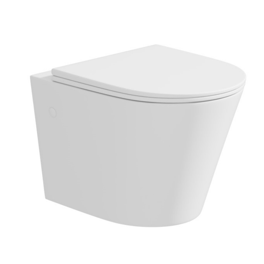 Matt White Wall Hung Rimless Toilet with Soft Close Seat, Black Mechanical Flush Plate, 1168mm Frame & Cistern – Verona