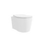 Matt White Wall Hung Rimless Toilet with Soft Close Seat, Brushed Brass Pneumatic Flush Plate, 820mm Frame & Cistern – Verona