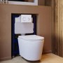 Matt White Wall Hung Rimless Toilet with Soft Close Seat, White Glass Sensor Flush Plate, 820mm Frame & Cistern – Verona