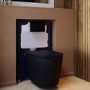 Matt White Wall Hung Rimless Toilet with Soft Close Seat, Black Glass Sensor Flush Plate, 820mm Frame & Cistern – Verona