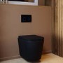 Matt White Wall Hung Rimless Toilet with Soft Close Seat, Black Glass Sensor Flush Plate, 820mm Frame & Cistern – Verona