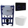 Matt White Wall Hung Rimless Toilet with Soft Close Seat, Black Glass Sensor Flush Plate, 820mm Frame & Cistern – Verona