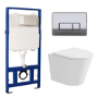 Matt White Wall Hung Rimless Toilet with Soft Close Seat, Chrome Pneumatic Flush Plate, 1168mm Frame & Cistern – Verona