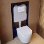 Matt White Wall Hung Rimless Toilet with Soft Close Seat, White Glass Sensor Flush Plate, 1168mm Frame & Cistern – Verona