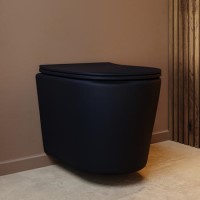 Matt Black Wall Hung Rimless Short Projection Toilet with Soft Close Seat – Verona