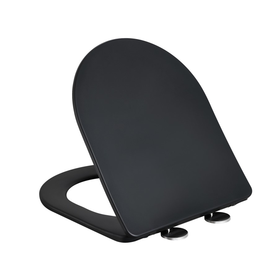 Matt Black Wall Hung Rimless Toilet with Soft Close Seat, Black Mechanical Flush Plate, 1168mm Frame & Cistern – Verona