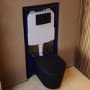Matt Black Wall Hung Rimless Toilet with Soft Close Seat, Black Mechanical Flush Plate, 1168mm Frame & Cistern – Verona